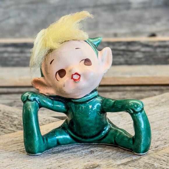 1950's Kelvin's Green Pixie Elves w/ Yellow Hair-Set of 3-Made in Japan-Whimsy - Picture 7 of 9